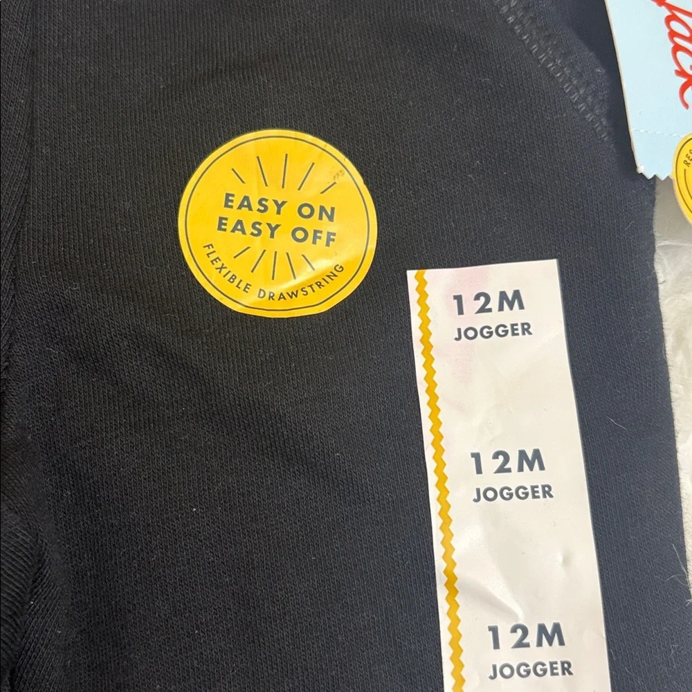 NWT Cat & Jack Black Size 12M Jogger Pants Easy On Easy Off